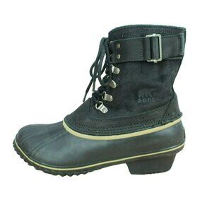 Sorel Fancy Lace II Black Suede Waterproof Insulated Winter Boots Size 10